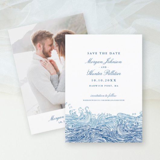 Ocean Waves Elegant Navy Hochzeit Save The Date