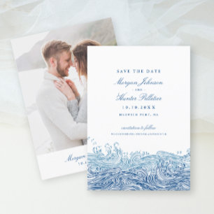 Ocean Waves Elegant Navy Hochzeit Save The Date