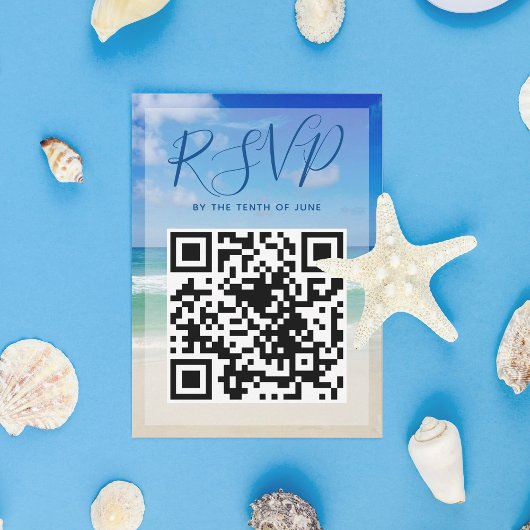 Ocean Waves Foto QR Code Beach Wedding RSVP Card