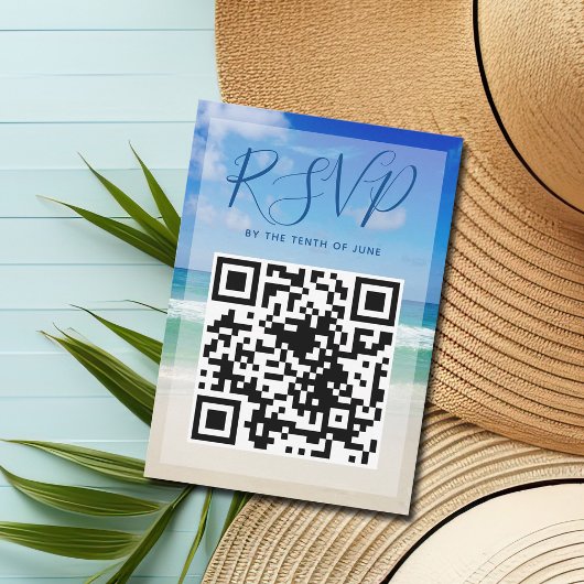 Ocean Waves Foto QR Code Beach Wedding RSVP Card Karte