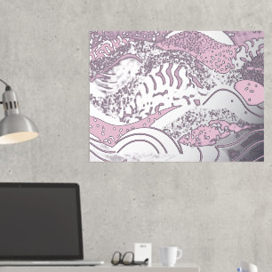 Ocean Waves Gold Foil mit einem hellrosa Hintergru Foliendrucke