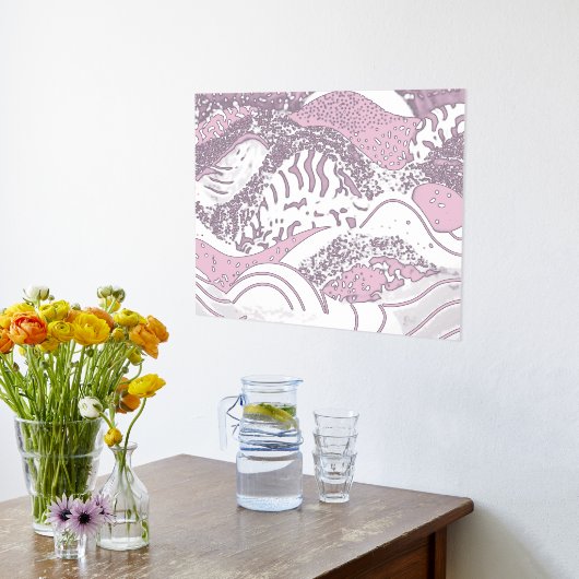 Ocean Waves Gold Foil mit einem hellrosa Hintergru Foliendrucke (Ablage(Küche))