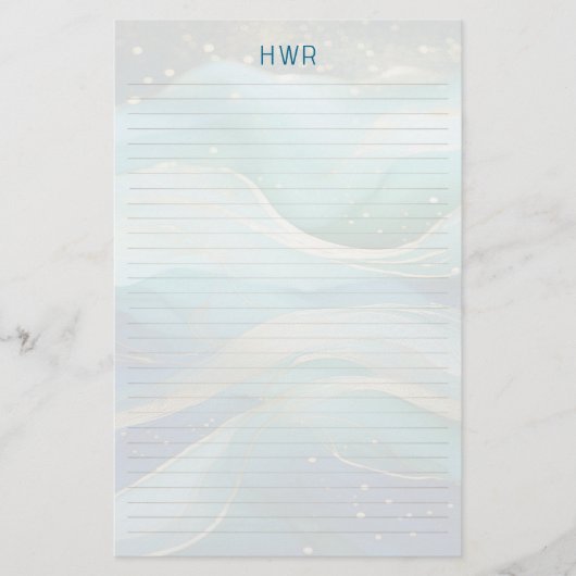 Ocean Waves Lined Monogram Writing Paper Briefpapier (Vorderseite)