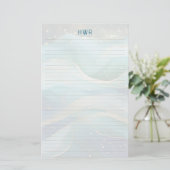 Ocean Waves Lined Monogram Writing Paper Briefpapier (Stehend Vorderseite)