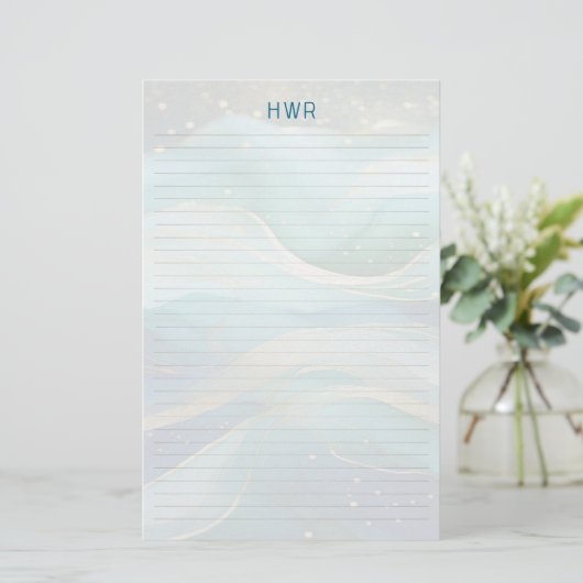 Ocean Waves Lined Monogram Writing Paper Briefpapier (Stehend Vorderseite)