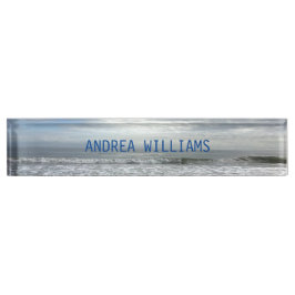 Ocean Waves Monogramm Name Blue Grau Water Beach Namensplakette