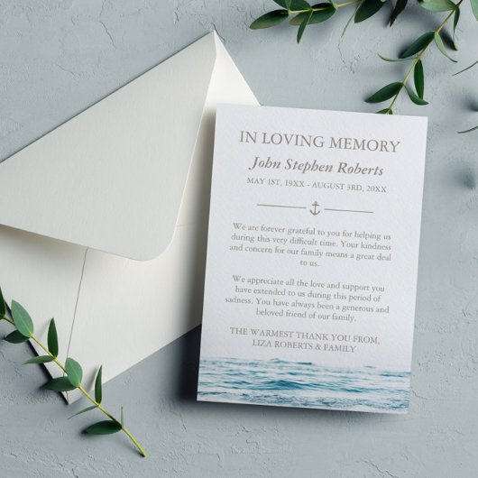 Ocean Waves Nautical Beileid mit Foto Vielen Dank Dankeskarte