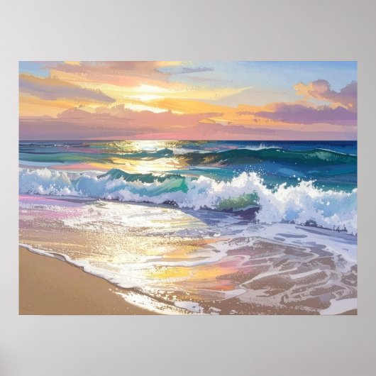 Ocean Waves on the Beach in the Sunshine Art Poster (Vorne)