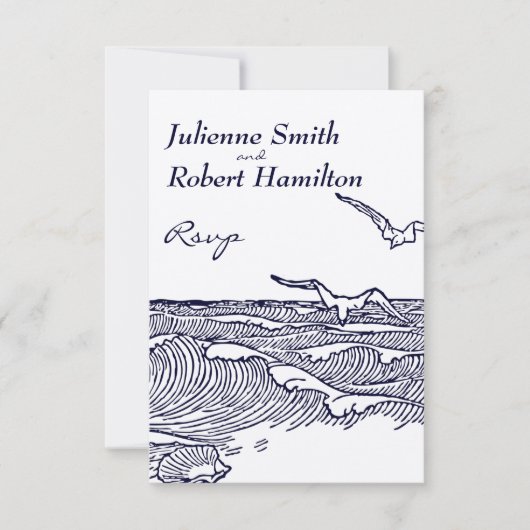 Ocean Waves Rustic Beach Wedding RSVP Card Karte (Vorderseite)