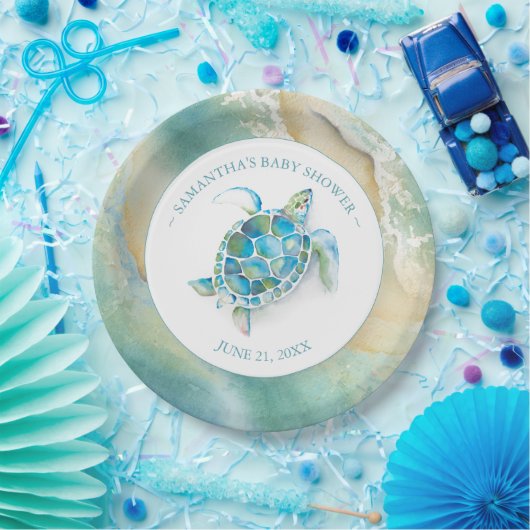 Ocean Waves Sea Turtle Baby Shower Paper Plate Pappteller (Party)