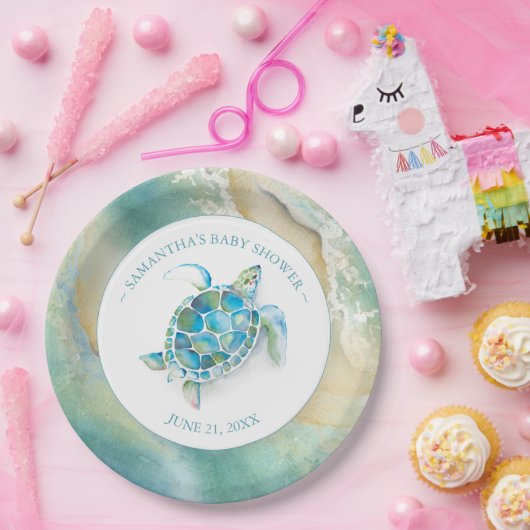 Ocean Waves Sea Turtle Baby Shower Paper Plate Pappteller (Party)