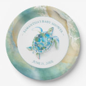 Ocean Waves Sea Turtle Baby Shower Paper Plate Pappteller (Vorderseite)