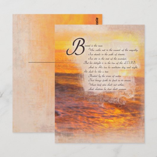 Ocean Waves Sunset Bible Scripting Psalms 1:1 Postkarte (Vorne/Hinten)