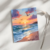 Ocean Waves Sunset | Ölgemälde am Küstenstrand Postkarte