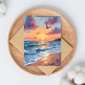 Ocean Waves Sunset | Ölgemälde am Küstenstrand Postkarte