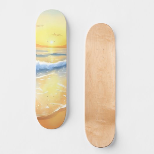 Ocean Waves Sunset | Strandfarbe Skateboard (Vorderseite)