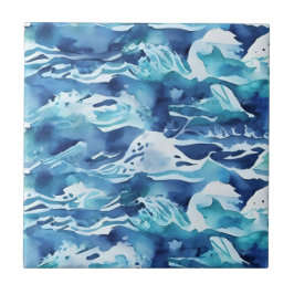 Ocean Waves | Teal Watercolor Aqua Blue Fliese