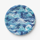 Ocean Waves | Teal Watercolor Aqua Blue Pappteller (Vorderseite)