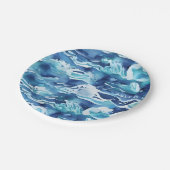 Ocean Waves | Teal Watercolor Aqua Blue Pappteller (Schrägansicht)