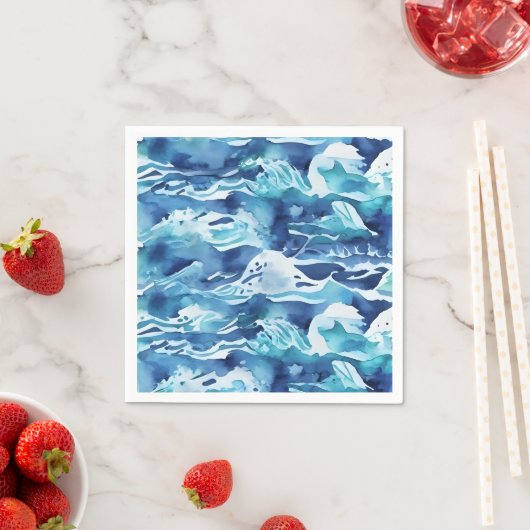 Ocean Waves | Teal Watercolor Aqua Blue Serviette (Beispiel)