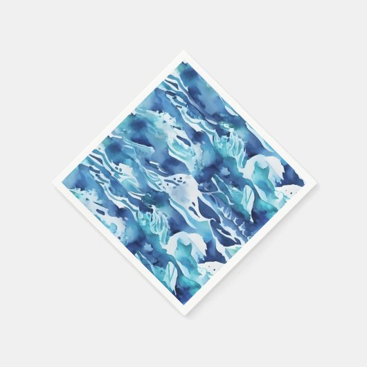 Ocean Waves | Teal Watercolor Aqua Blue Serviette (Ecke)