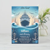 Ocean Waves Travel Anchor Yacht 30th Birthday Einladung (Stehend Vorderseite)