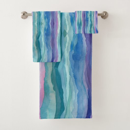 Ocean Waves Wasserfarbe Regenbogen Inspiriert Stre Badhandtuch Set (Insitu)