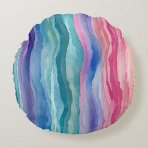 Ocean Waves Wasserfarbe Regenbogen Inspiriert Stre Rundes Kissen