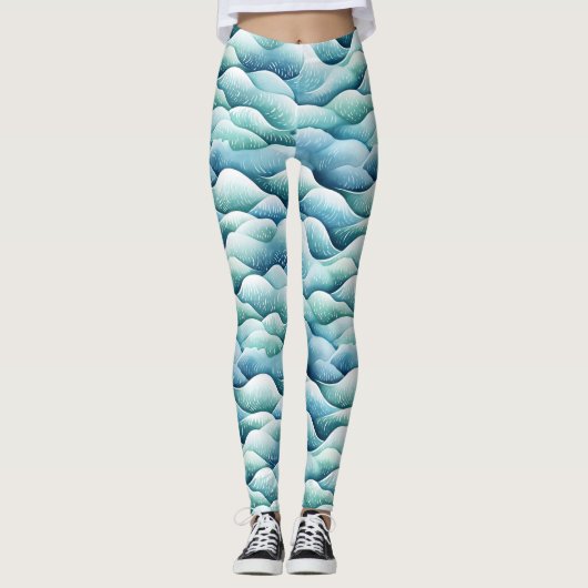 Ocean Waves Wasserfarbe Türkisfarbene Muster Leggi Leggings (Vorderseite)
