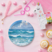 Ocean Waves Watercolor Beach Coastal Wedding Pappteller (Party)
