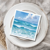 Ocean Waves Watercolor Beach Coastal Wedding Serviette