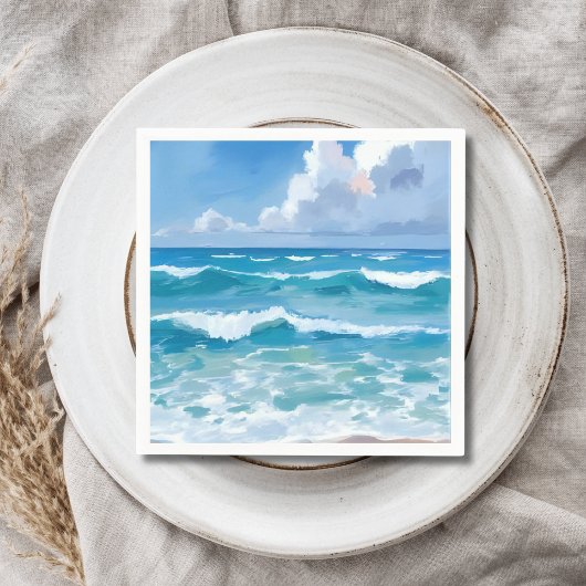 Ocean Waves Watercolor Beach Coastal Wedding Serviette