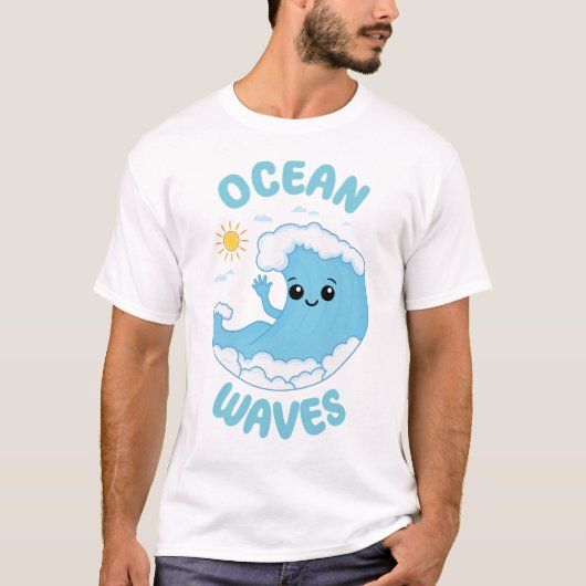 Ocean Waving Funny Niedlich Kawaii Pun Summer T-Shirt (Vorderseite)