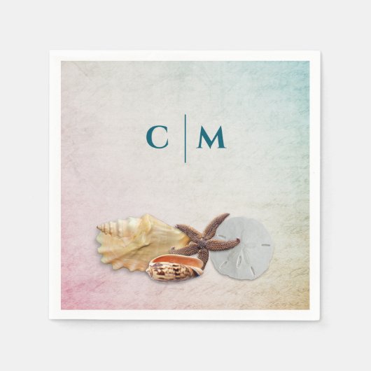 Ocean Wedding Initials Seashells Design Serviette (Vorderseite)