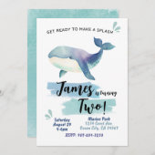 Ocean Whale Geburtstag Einladung Blue Marine Splas (Vorne/Hinten)
