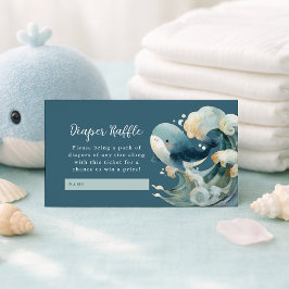 Ocean Whale Waves Diaper Raffle White Baby Shower  Begleitkarte