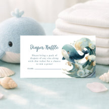 Ocean Whale Waves Diaper Raffle White Baby Shower