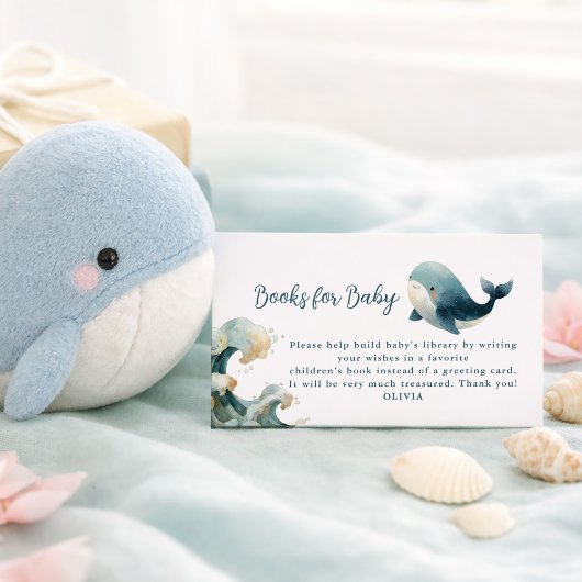 Ocean Whale Waves White Books for Baby Shower Begleitkarte