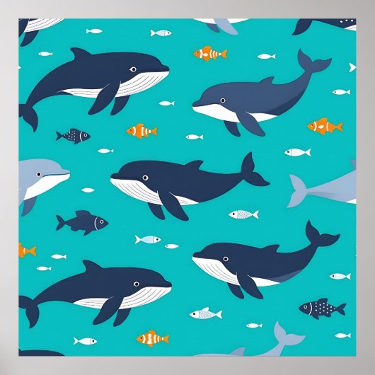 Ocean Whales Dolphins Pattern Poster (Vorne)