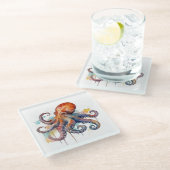 Ocean Whimsy: farbiger Oktopus Glasuntersetzer (Schrägansicht)