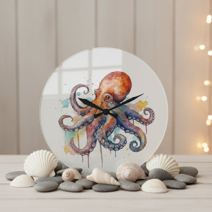 Ocean Whimsy: farbiger Oktopus Große Wanduhr