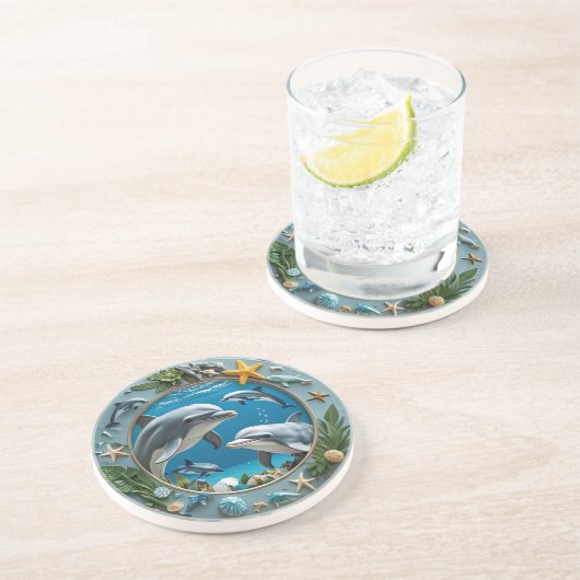 Ocean Whirl Round Sandstone Getränkeuntersetzer (Seite)