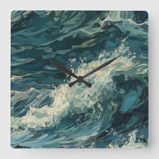 Ocean Whitecaps Malerei Quadratische Wanduhr (Vorderseite)