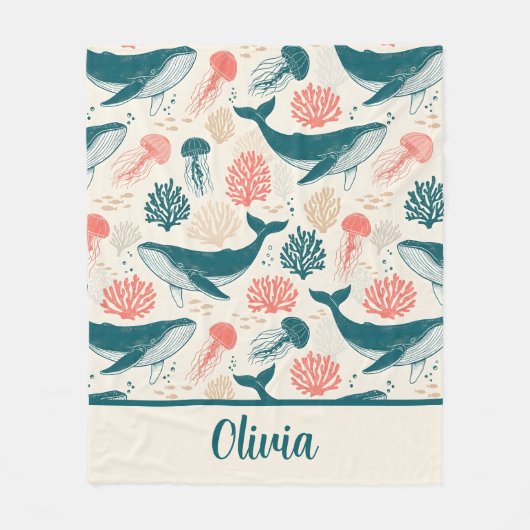 Ocean Wonders Whale Jellyfish Coral Fleecedecke (Vorderseite)