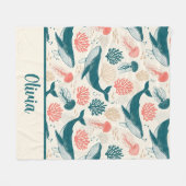 Ocean Wonders Whale Jellyfish Coral Fleecedecke (Vorderseite (Horizontal))