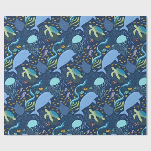 Ocean World Aquatic Sea Beach Pattern Gift Wrap Geschenkpapier (Flach)