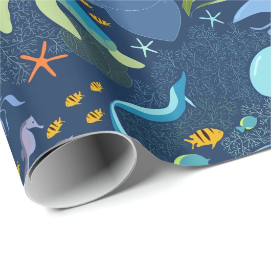 Ocean World Aquatic Sea Beach Pattern Gift Wrap Geschenkpapier (Rolleneckpunkt)