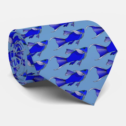 OceanBlue Fisch-deckte mit Ziegeln Krawatte (Gerollt)