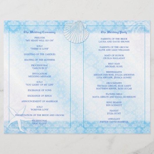 Oceanfront Seepferd Blue Wedding Bi Fold Program (Rückseite)
