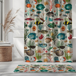 Oceania Colorful Fishes on Greige Background Duschvorhang